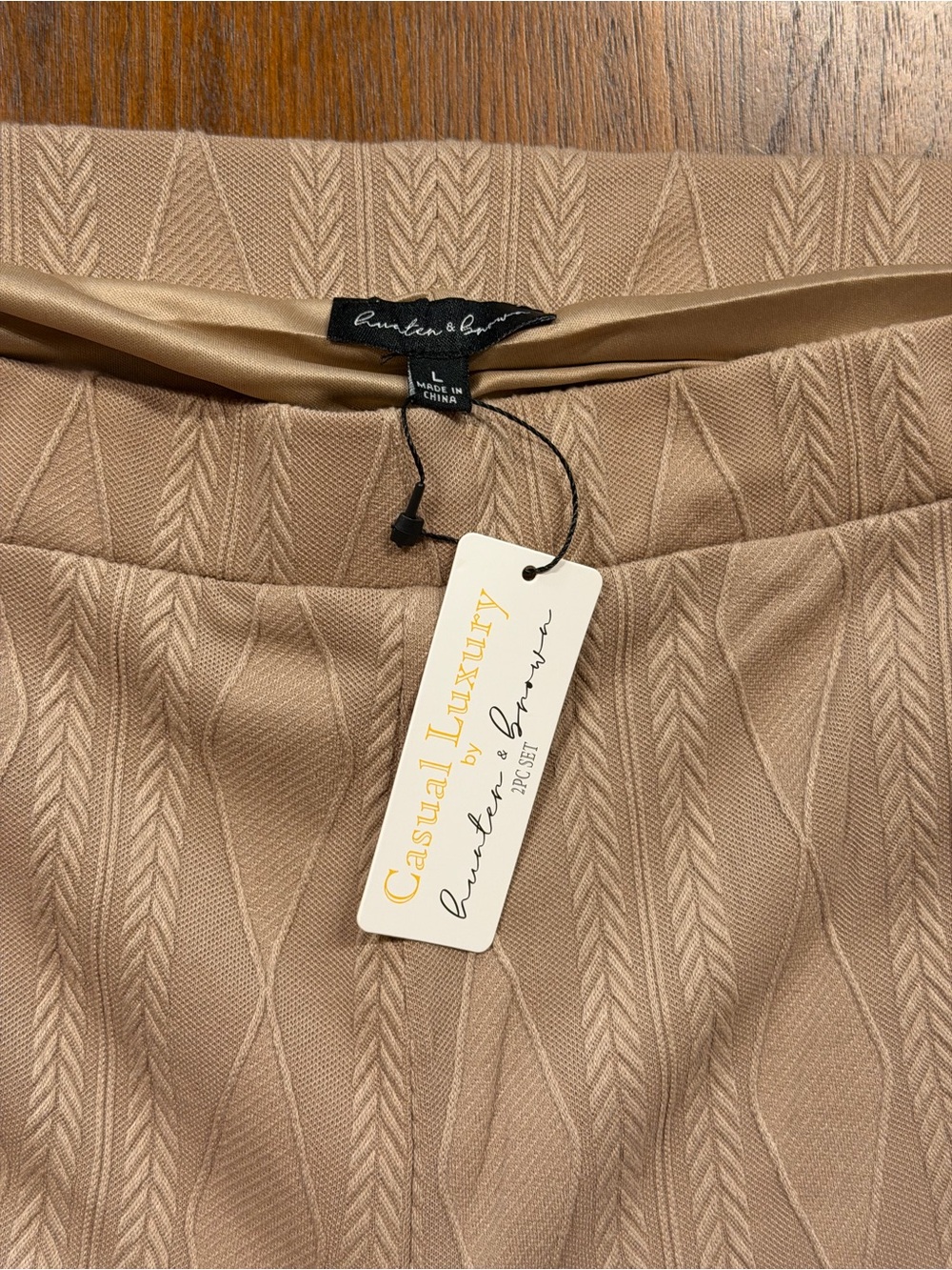 NWT Hunter & Brown Beige Cable Knit Crop Top & Wide Leg Pants Matching Set L - Picture 2 of 7